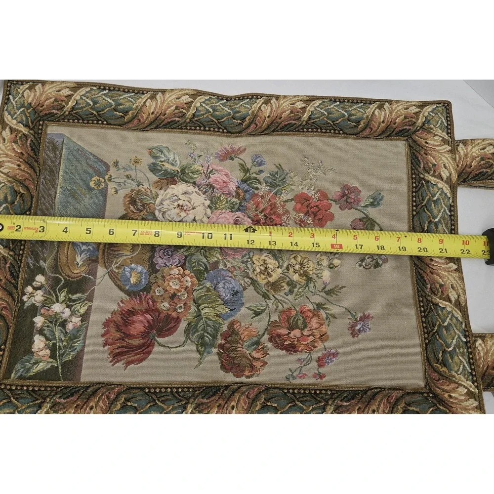 Vtg Metrax Belqium Floral Tapestry Wall Hang Vase Bouquet Gobelin Jacquard Art